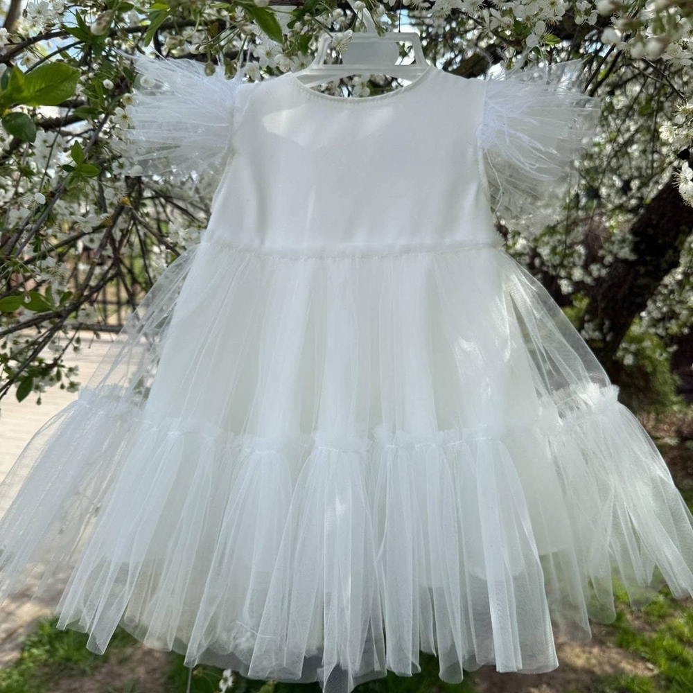 Handmade Elegant White Tulle Kids Formal Dress